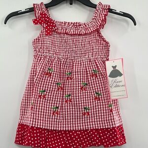 NEW RARE EDITIONS Toddler Girls Size 3T Cherry Seersucker Dress Red White Green